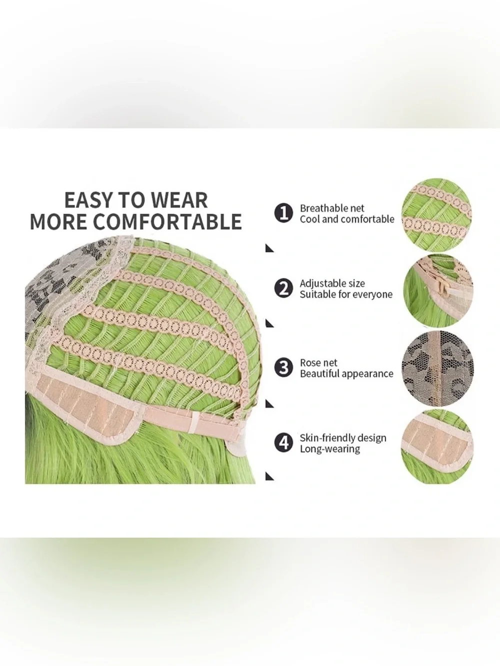 New Ombre Green Black Wig Short Wavy Wig Bob BERON 14” Costume Cosplay Hairnet